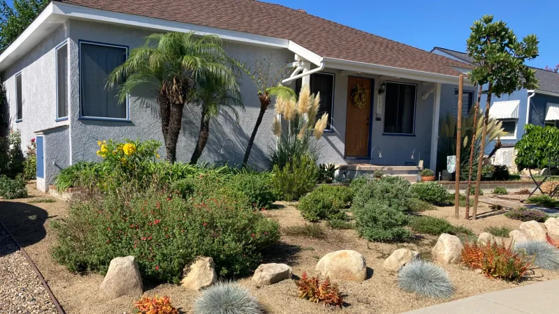 Bungalow featuring a turf replacement design 