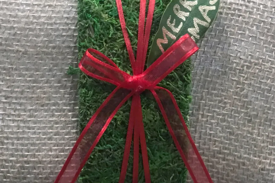 a wrapping with a plant and bow